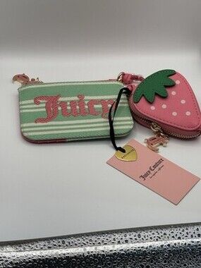 Juicy Couture Paradise Mini Bundle Strawberry Coin Purse & Pink Green Wallet
